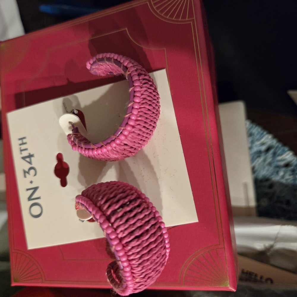 Pink Woven Hoop Earrings
